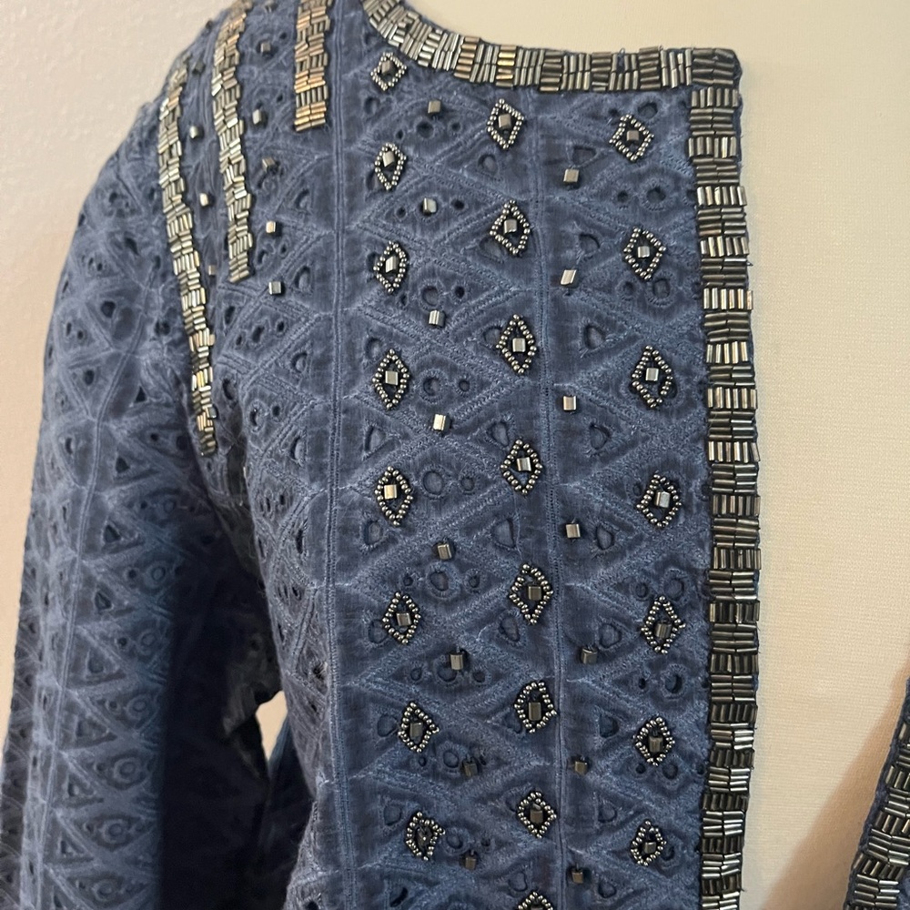 Blue Embroidered Open Jacket - Picture 2 of 10